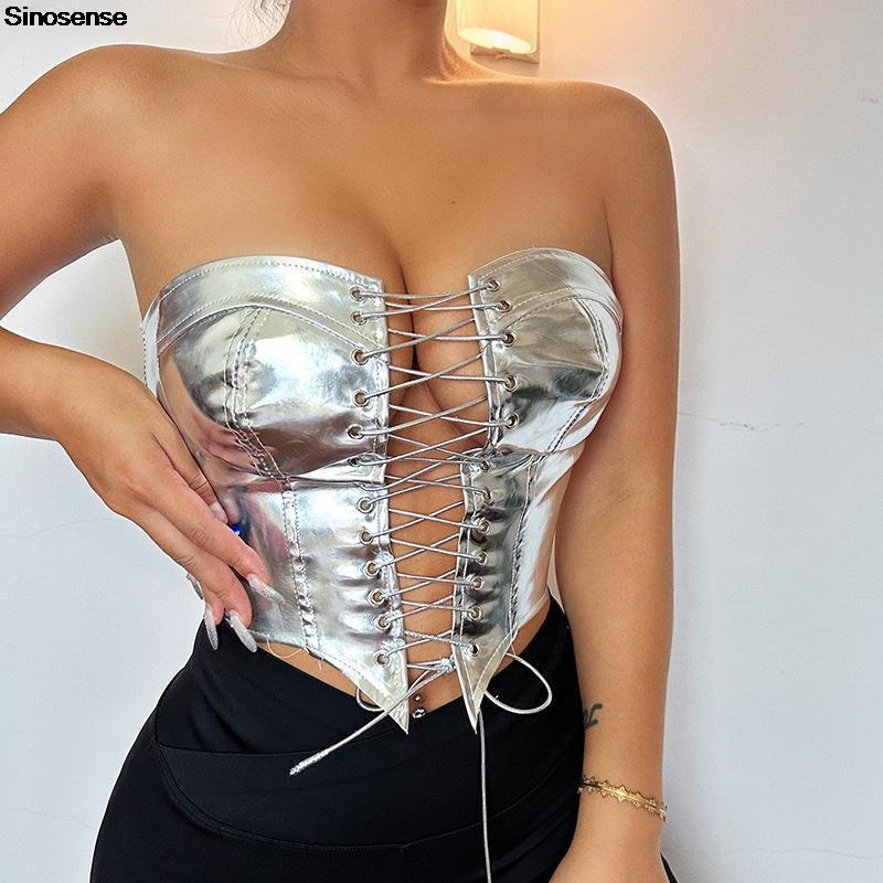 Strapless Bra Backless - Vrouwen PU lederen bustier crop tube
